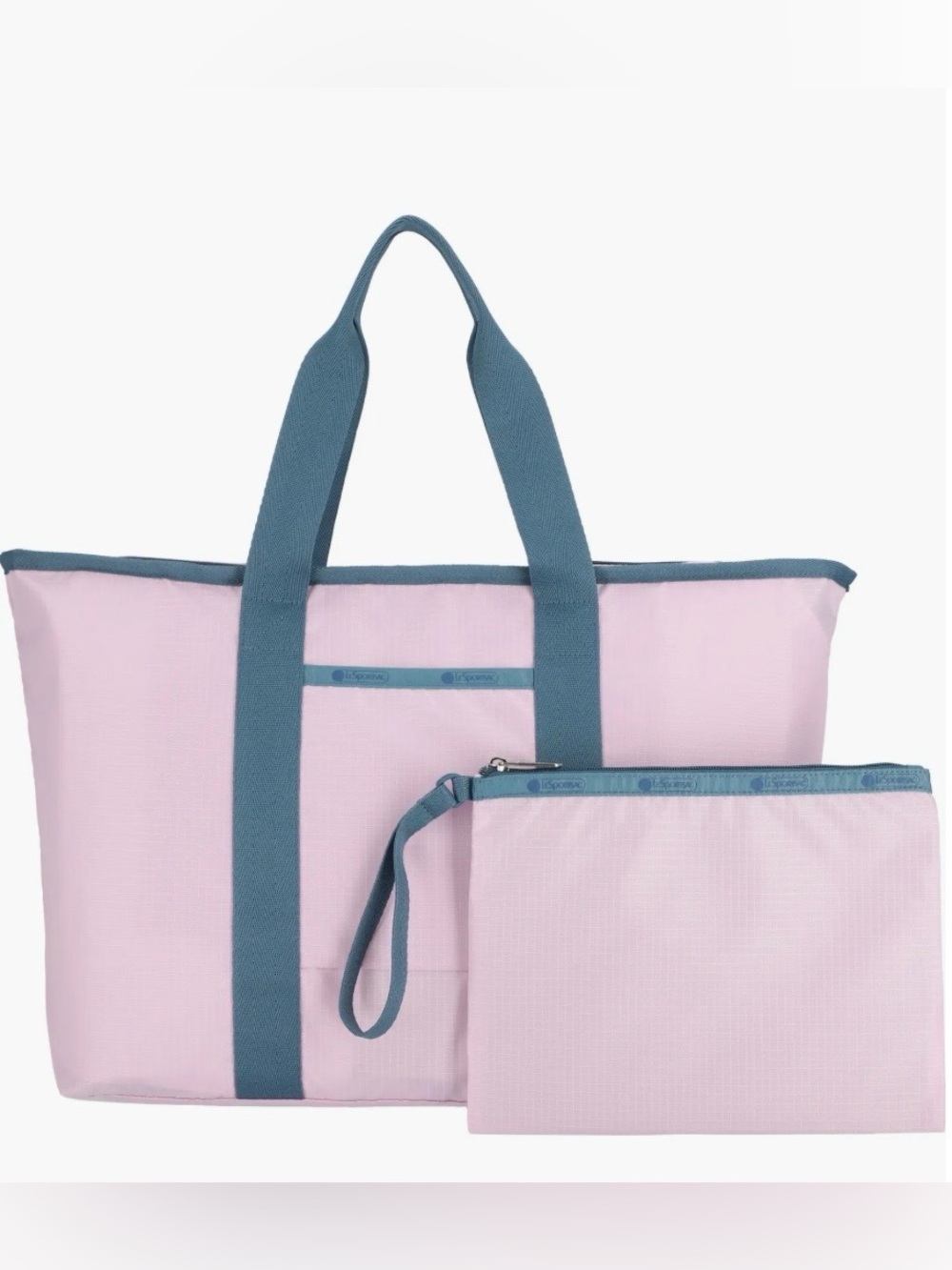 LeSportsac E/W Packable Tote Bag Set Pink & Blue Trim NWT